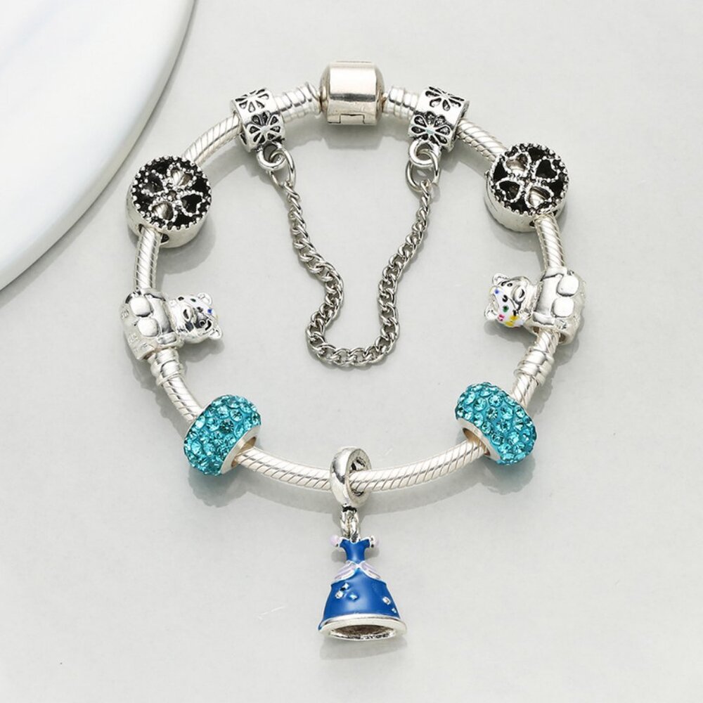 Blue princess dress bracelet with large perforated alloy beads